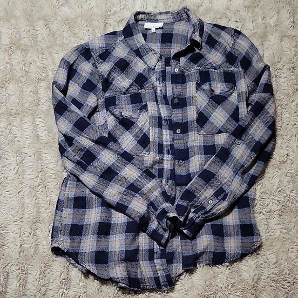 🌞Lucky Brand Blue and Gray Checkered Button Down Shirt. Small - Picture 3 of 5
